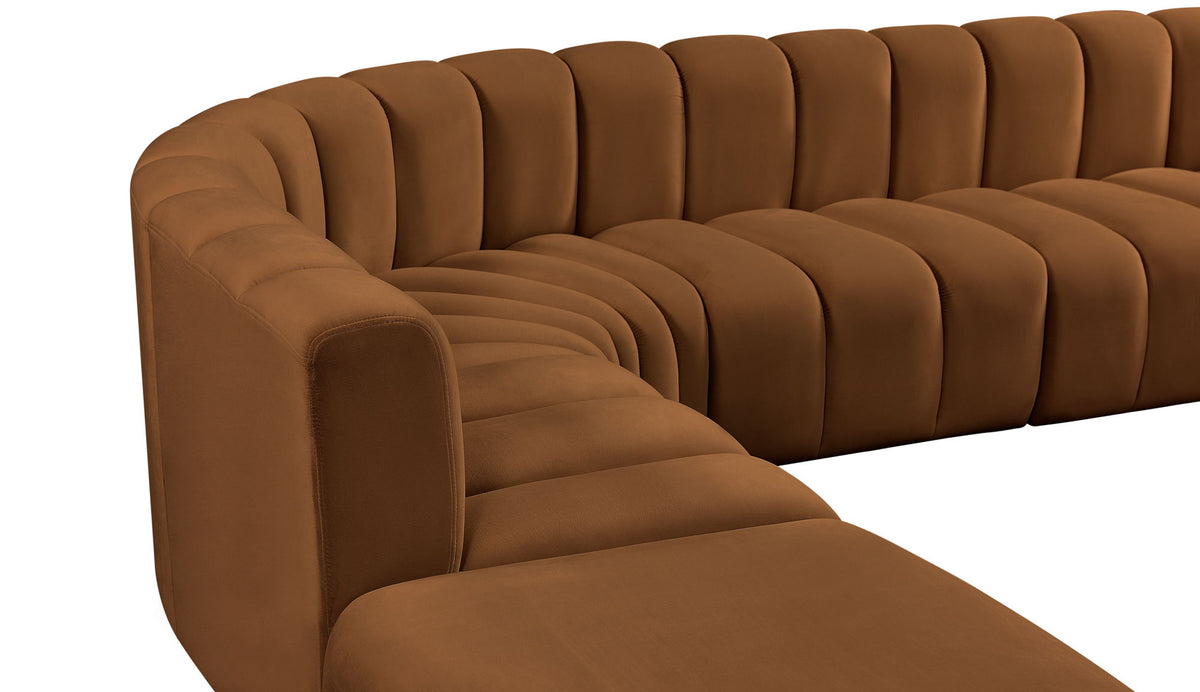 Arc - Velvet 7 Piece Corner Modular Sofa - Saddle