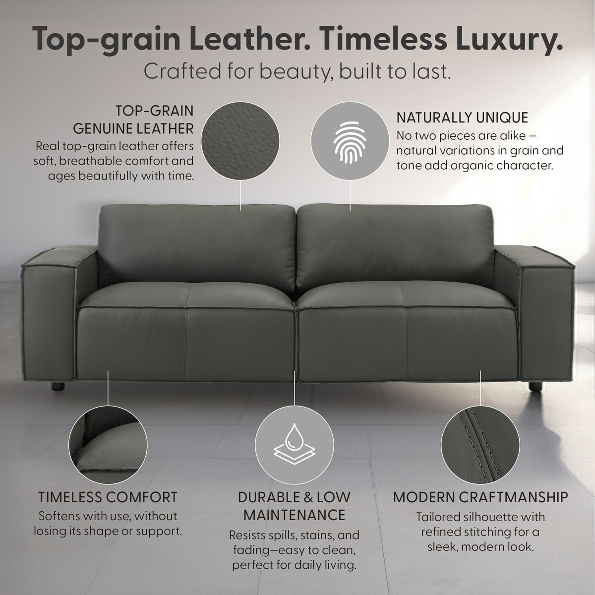 Clayton - Leather Sofa With Track Arms