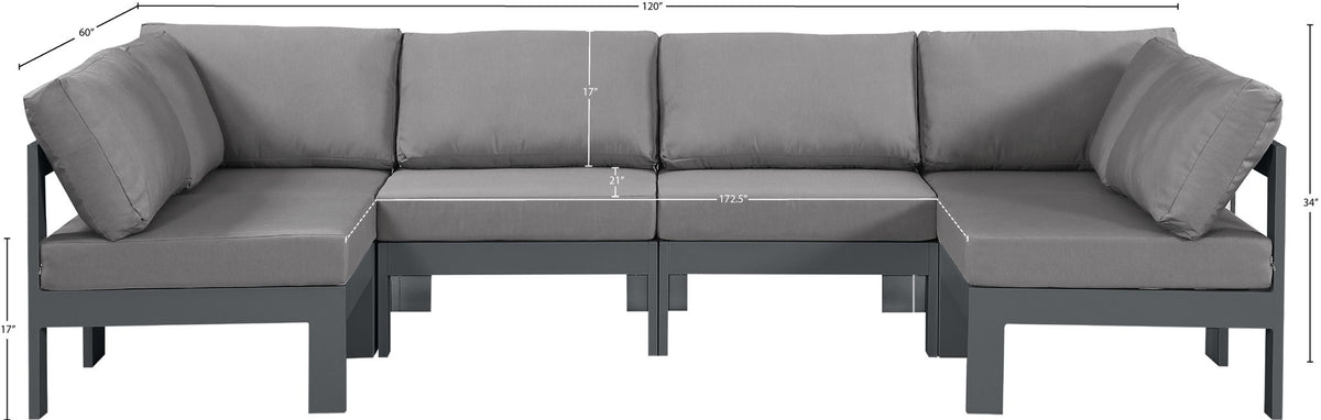 Nizuc - Outdoor Patio 6 Piece Modular Sectional With Gray Frame