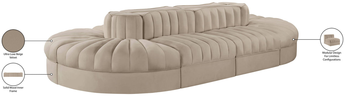 Rummi - Oval Velvet Performance Fabric Upholstered 8 Piece Modular Sectional