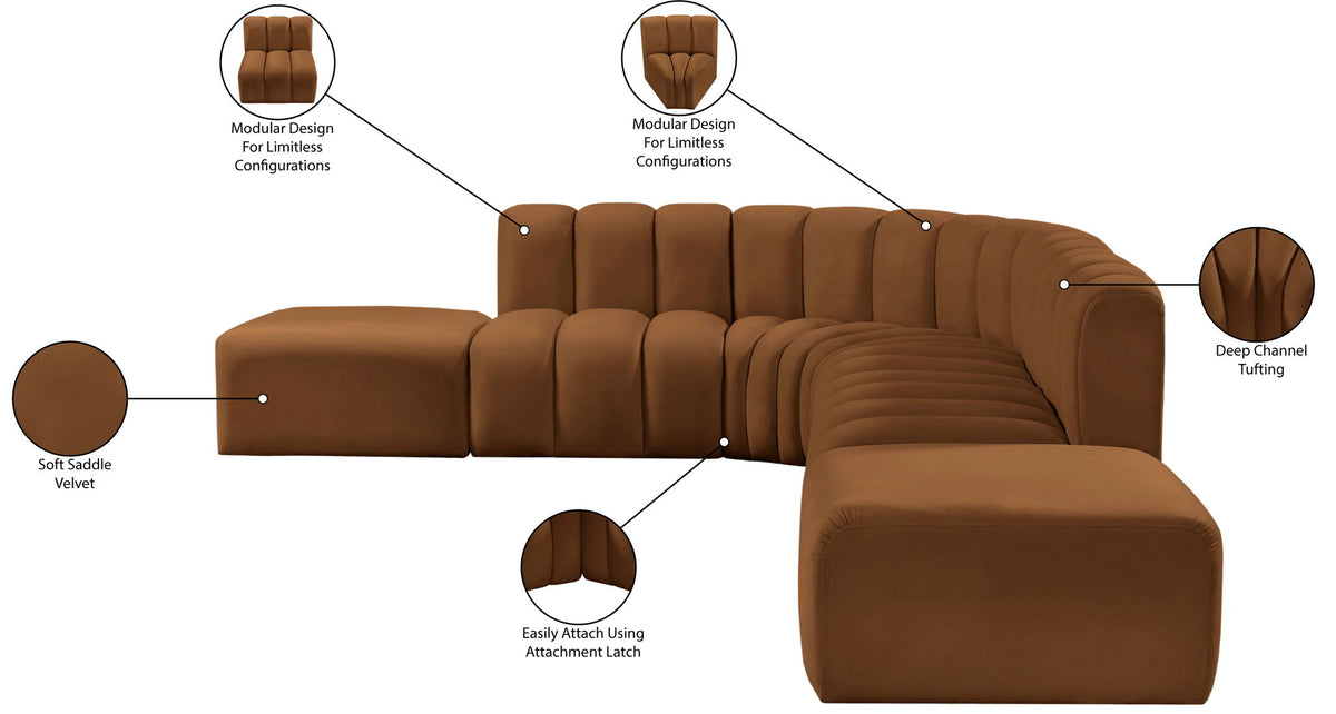 Arc - Velvet 7 Piece Corner Modular Sofa - Saddle