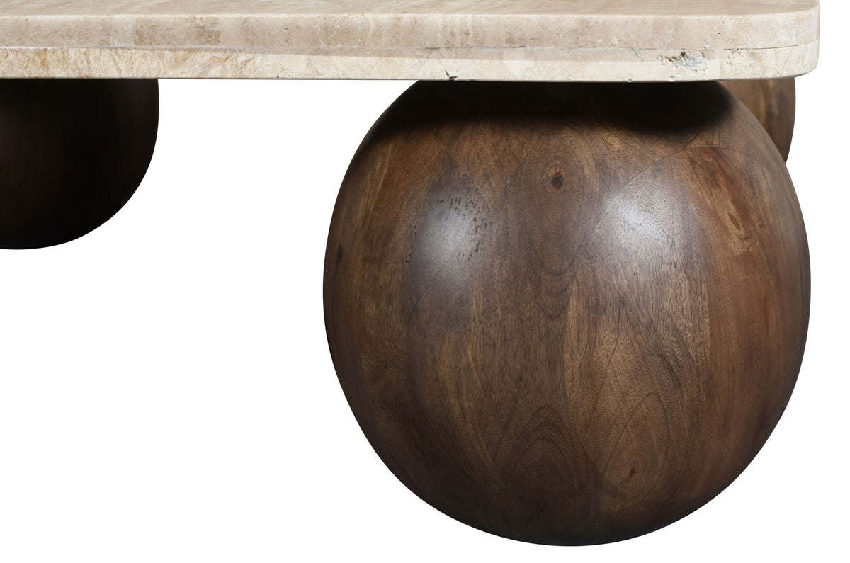 Strata - Travertine And Mango Wood Coffee Table - Brown / Beige