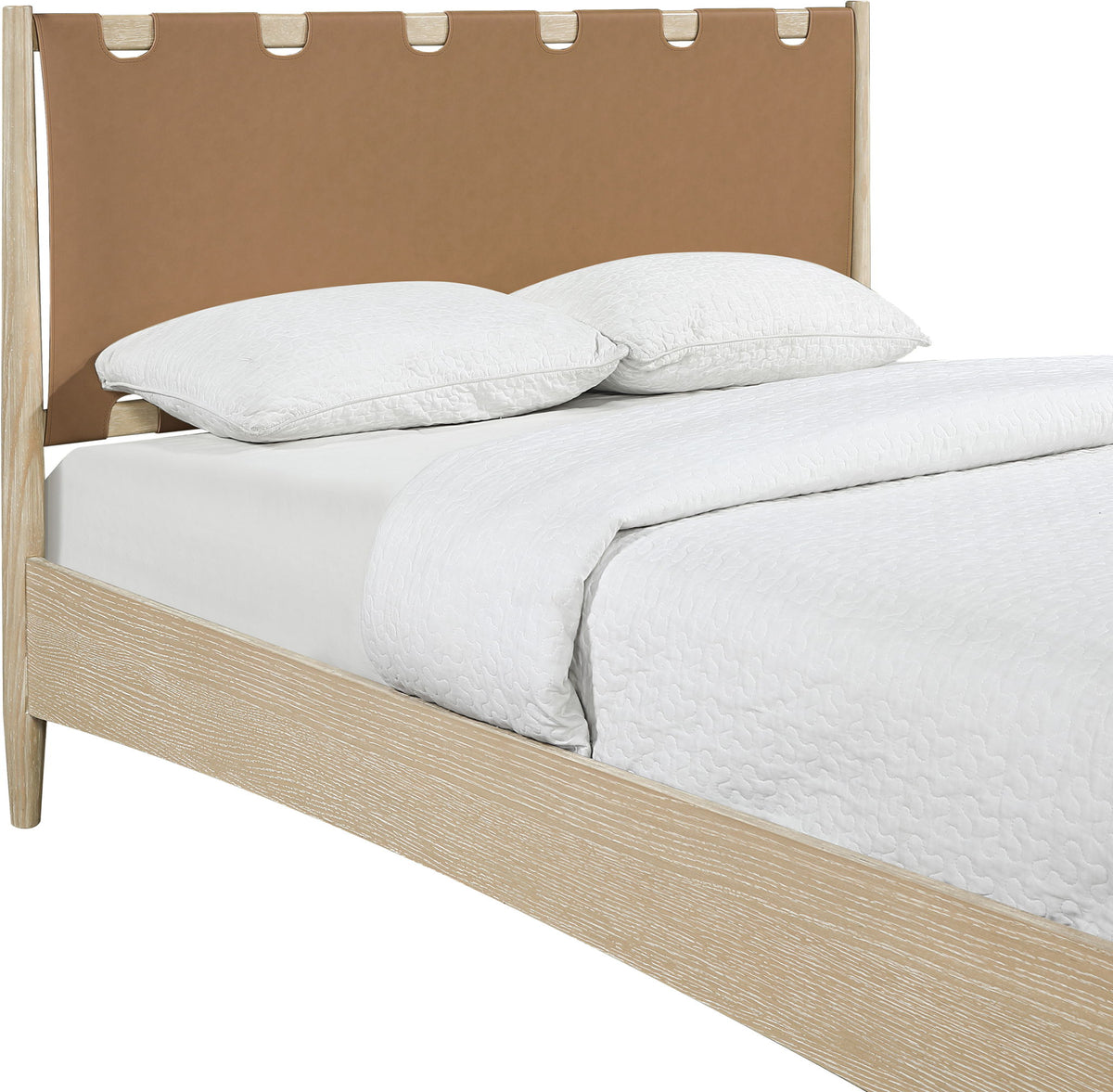 Santos - Vegan Leather Headboard And Wood Bed - Waxed Natural Frame