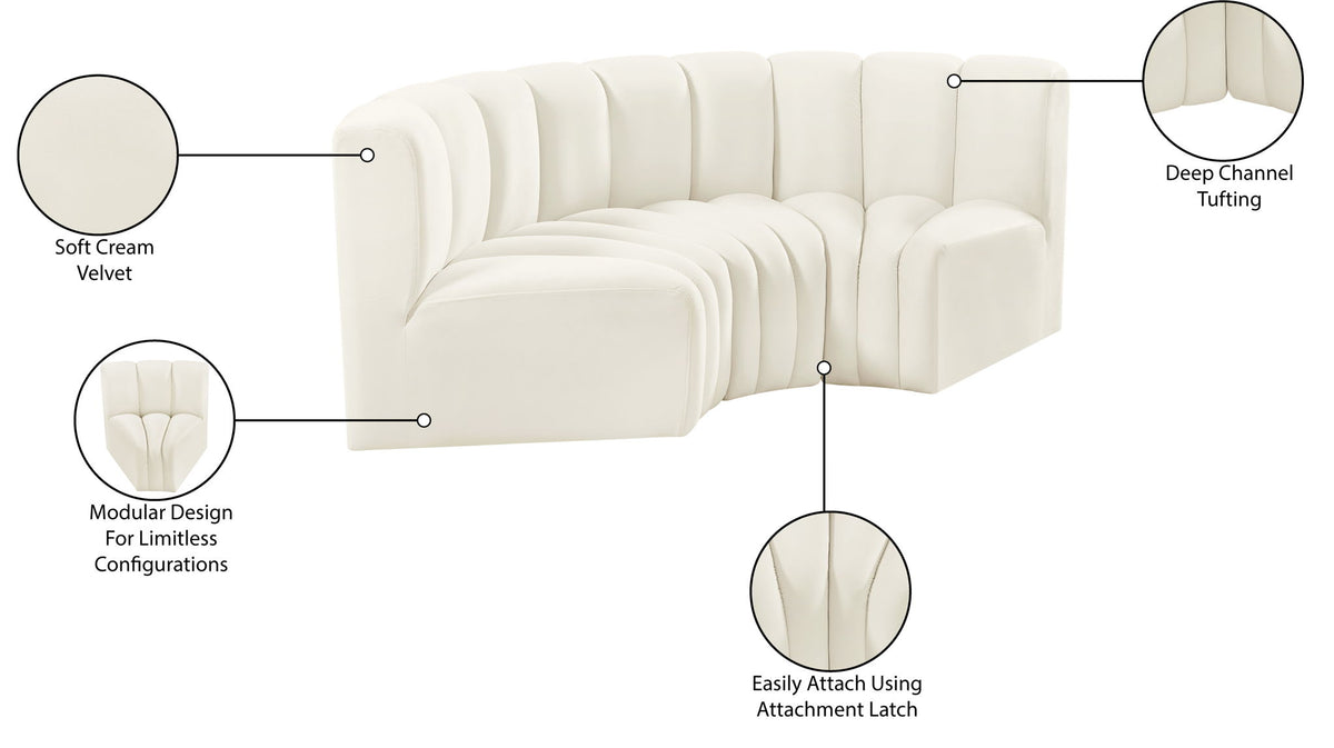 Arc - Velvet 3 Piece Modular U-Shaped Sofa