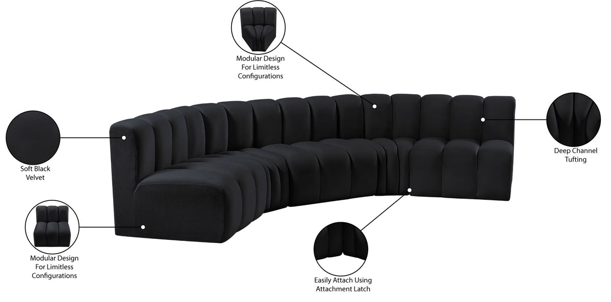 Arc - Velvet 5 Piece U-Shaped Modular Sofa