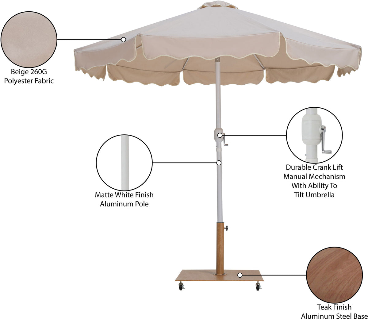 Amalfi - Aluminum Patio Umbrella - Light Brown Base / White Pole