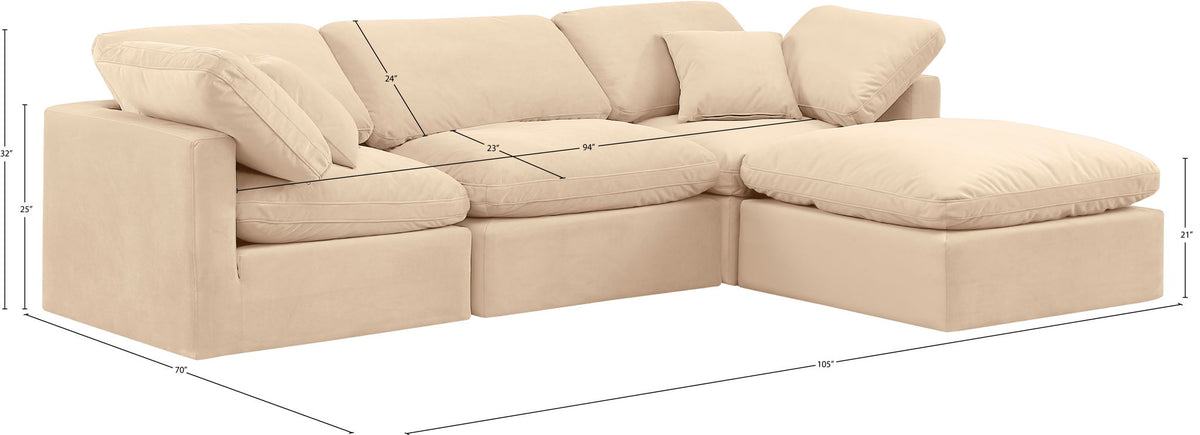Indulge - Velvet 4 Piece Modular Sectional With Chaise