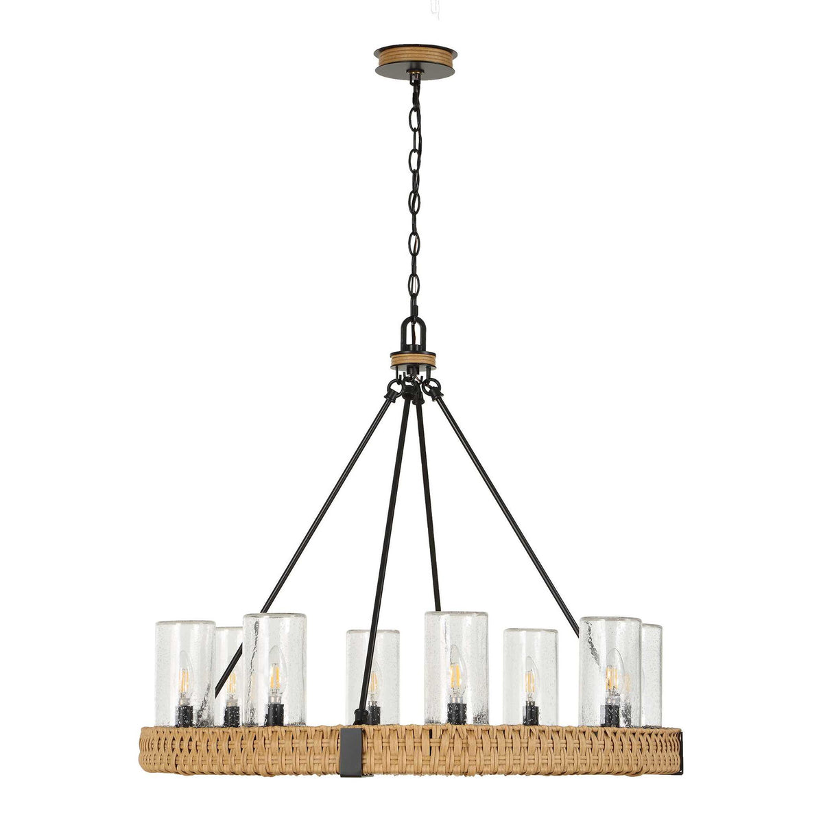 Palm Royal - 8 Light Indoor-Outdoor Chandelier - Black / Light Brown