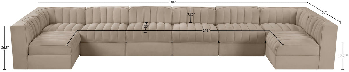Rummi - Velvet Performance Fabric Upholstered 8 Piece Modular Sectional (With 2 Corner Chairs)