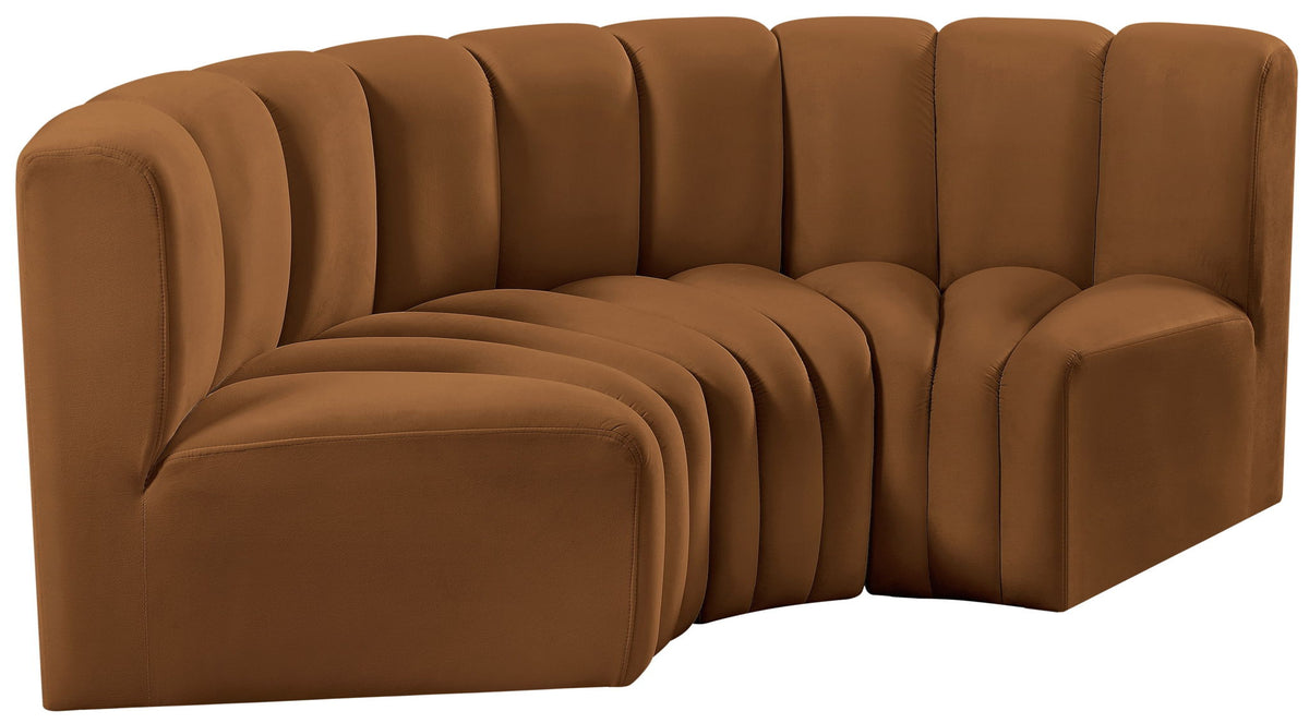Arc - Velvet 3 Piece Modular U-Shaped Sofa - Saddle