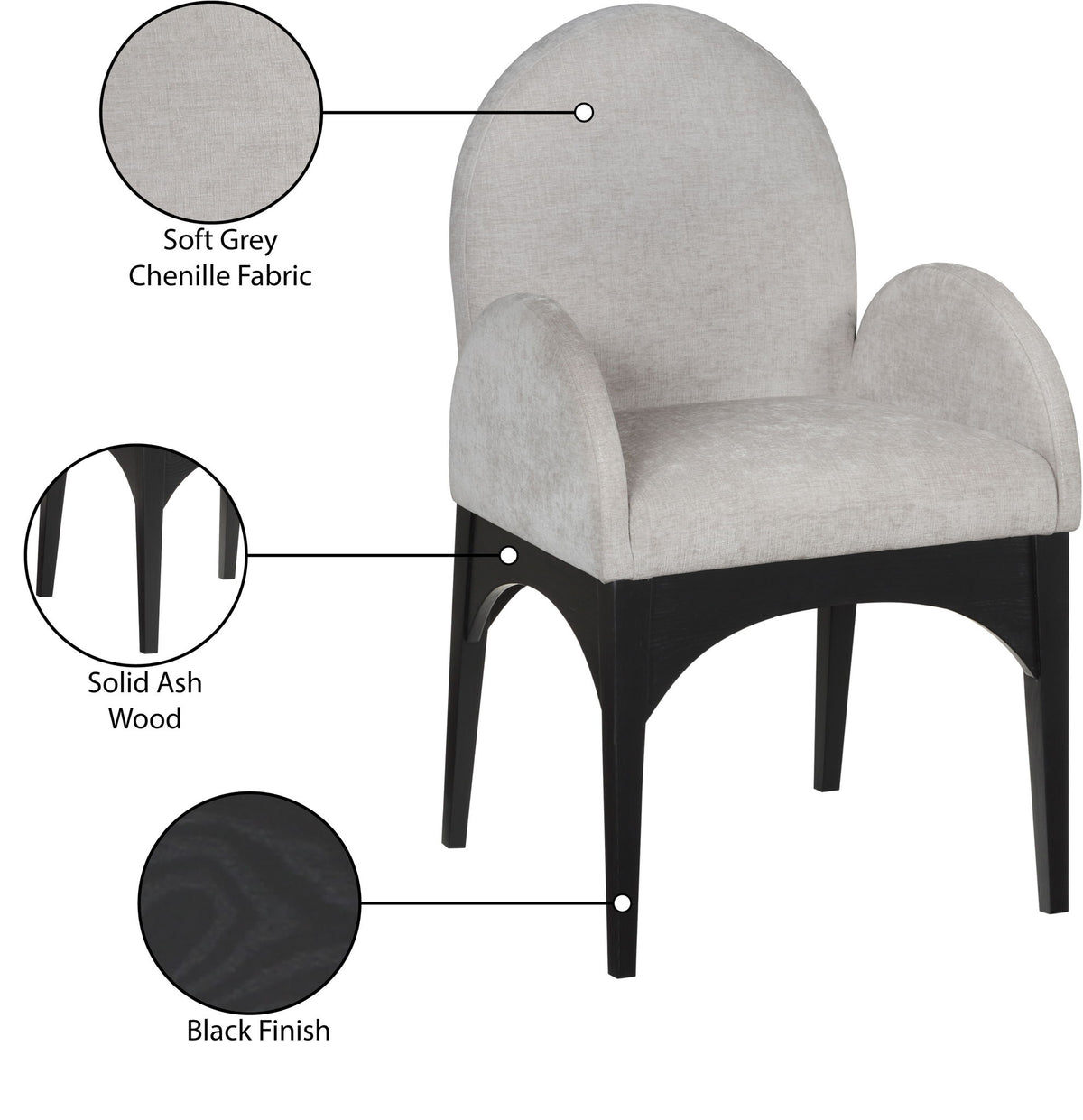 Waldorf - Chenille Dining Arm Chair With Black Legs