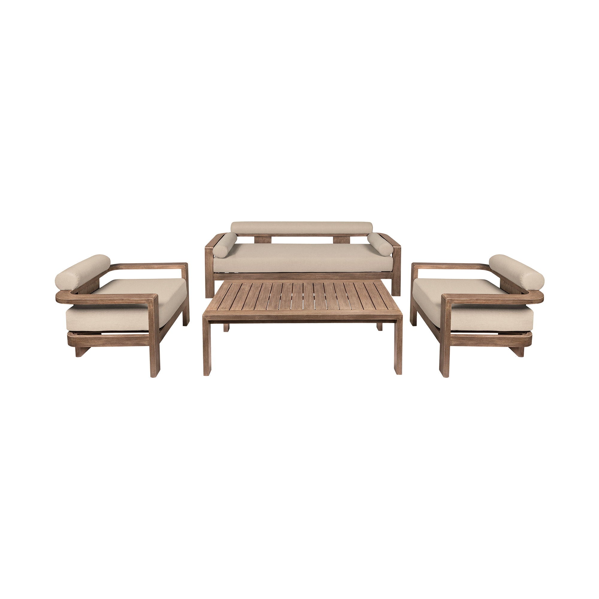 Relic - 4 Piece Outdoor Patio Conversation Set - Weathered Eucalyptus / Taupe