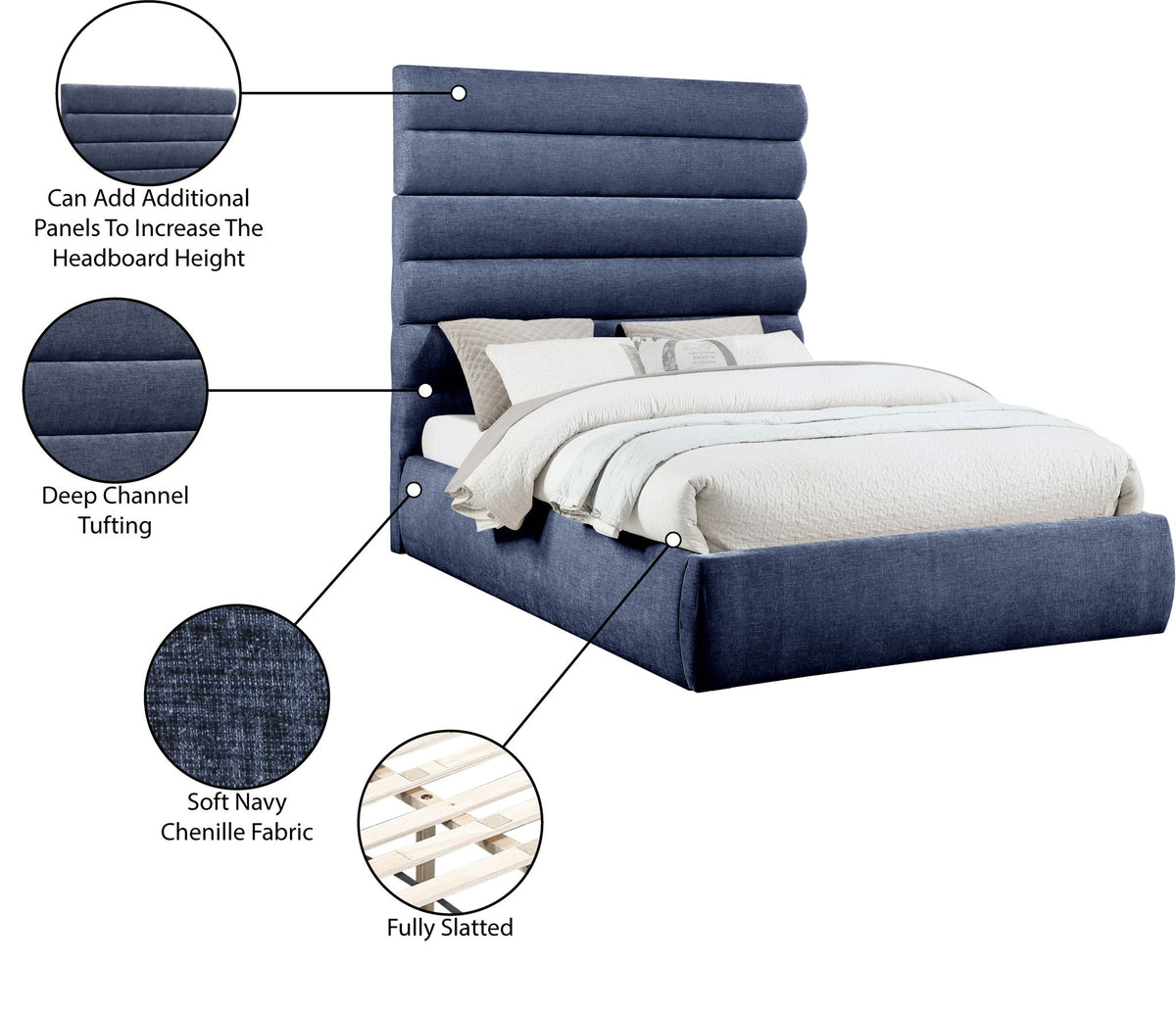 Adam - Chenille Fabric Bed With 70.5" Headboard