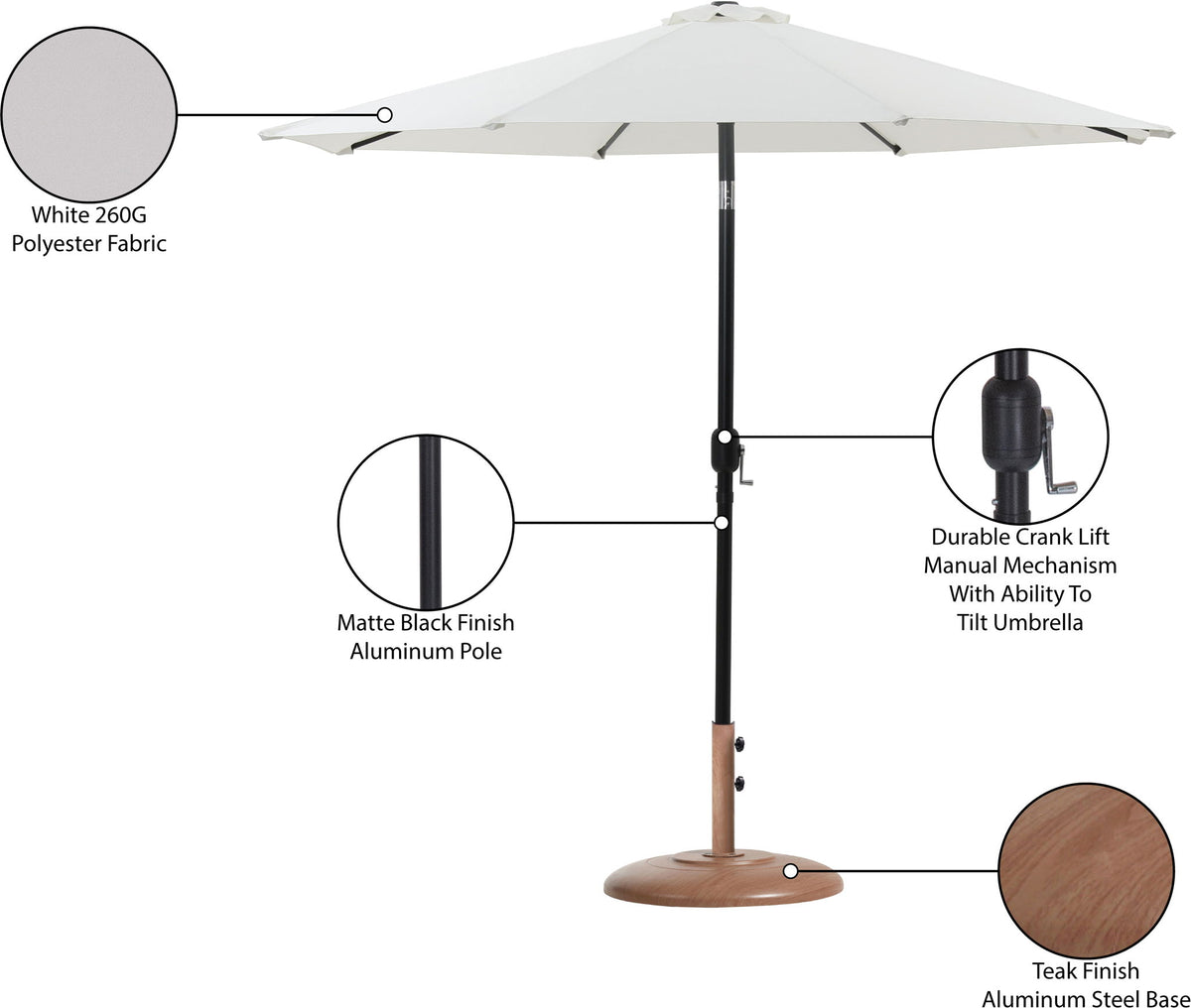 Fiji - Aluminum Patio Umbrella With Round Teak And Black Base