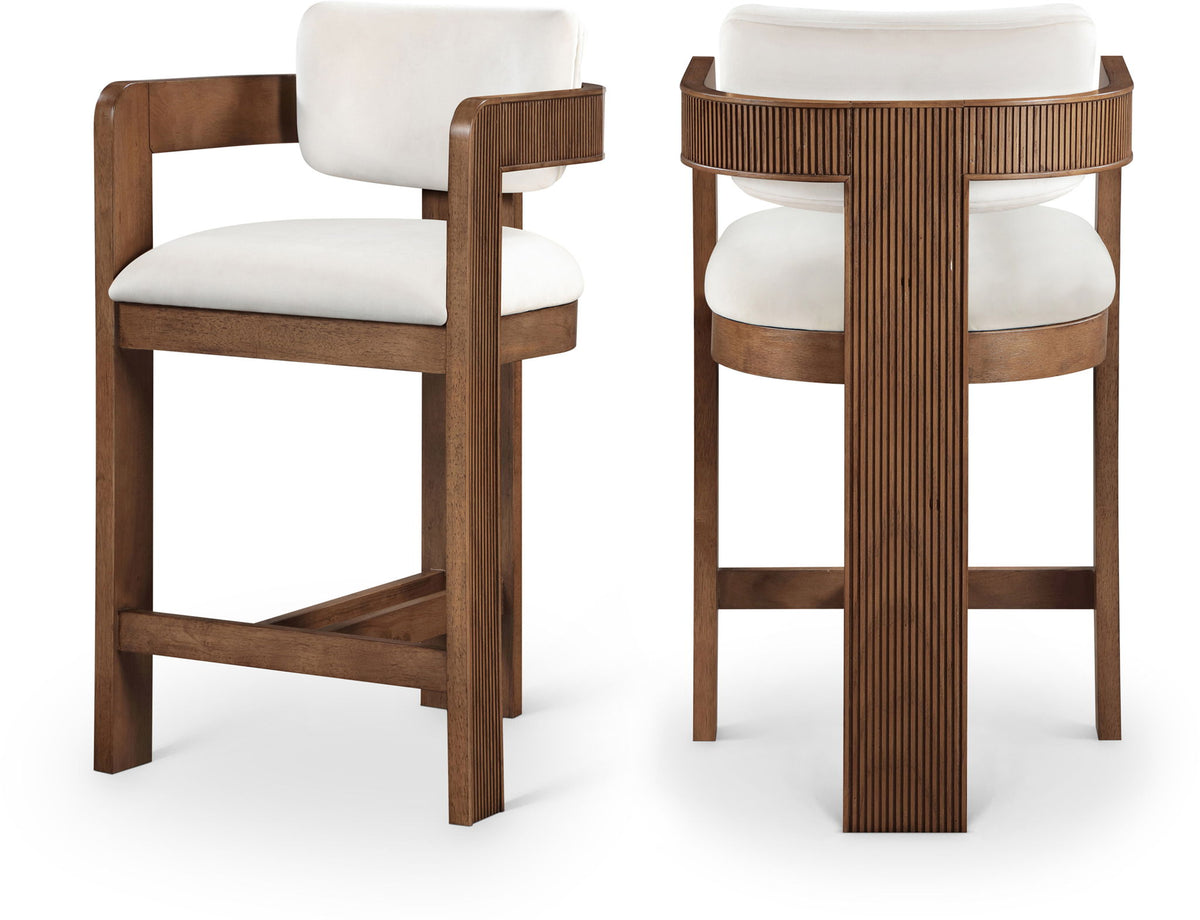 Sacha - Velvet Stool With Brown Base