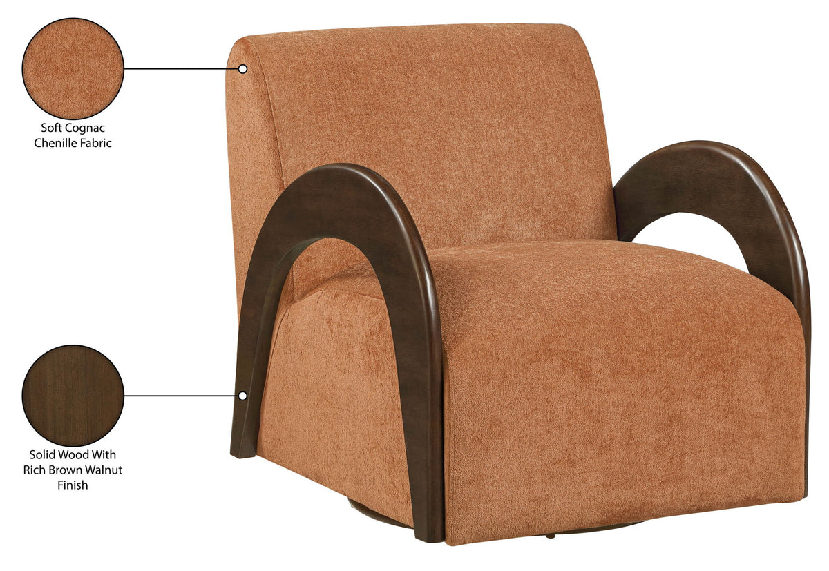 Neria - Chenille Fabric Upholstered Swivel Accent Chair - Painted Brown Base
