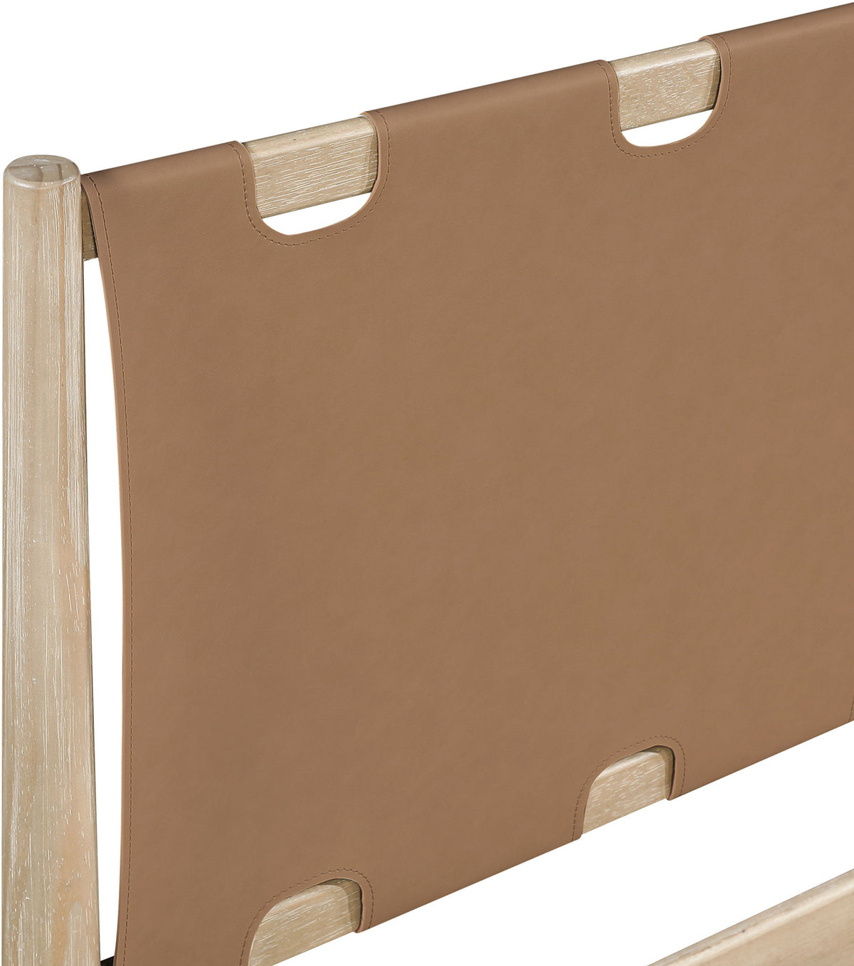 Santos - Vegan Leather Headboard And Wood Bed - Waxed Natural Frame