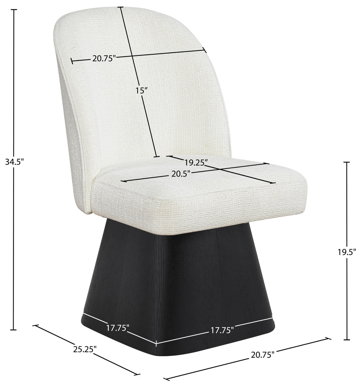 Marlowe - Linen Textured Fabric Upholstered Swivel Dining Side Chair - Stained Black