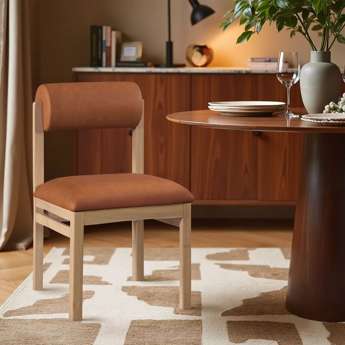 Roundhill - Faux Leather Dining Chair (Set of 2) - Natural Frame