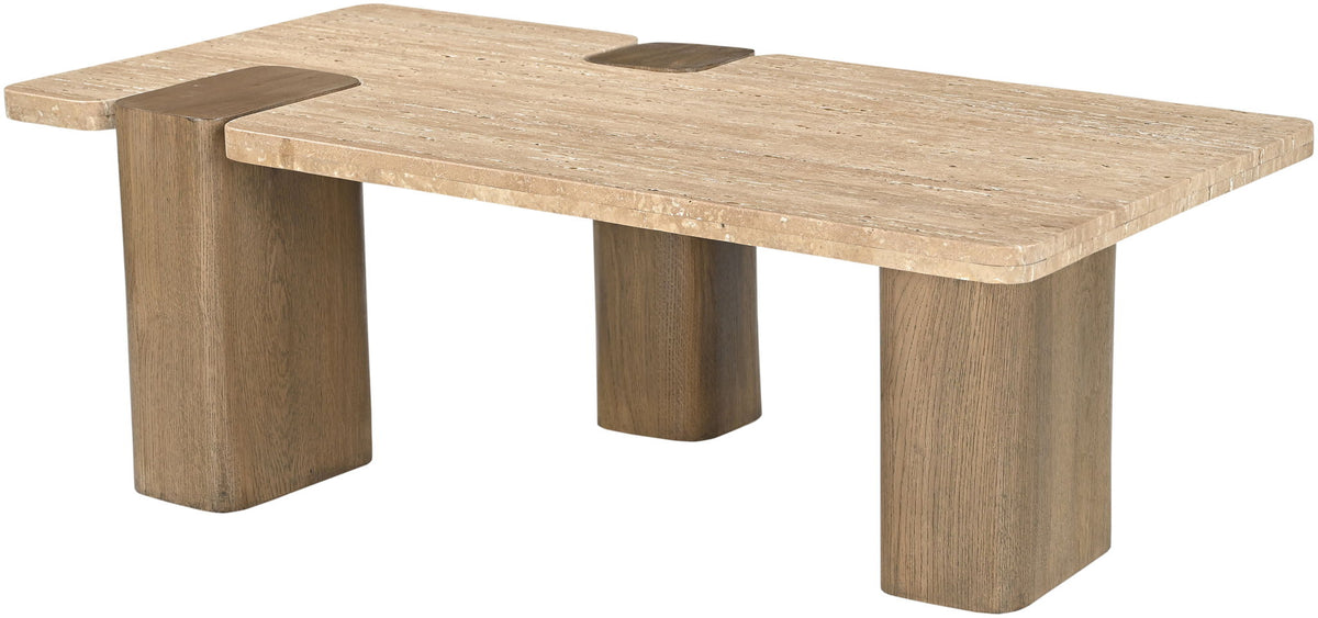 Ravenna - Genuine Fabric Travertine And Oak Wood Table