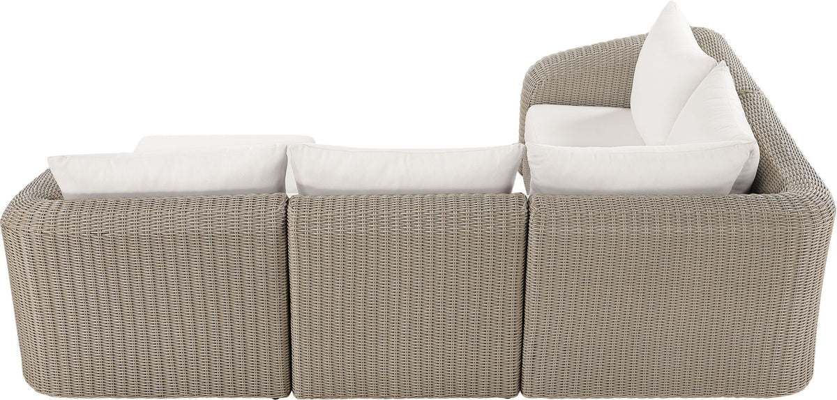Seacrest - 123.25" Olefin Water Resistant And Wicker 5 Piece Outdoor Patio Modular Sectional