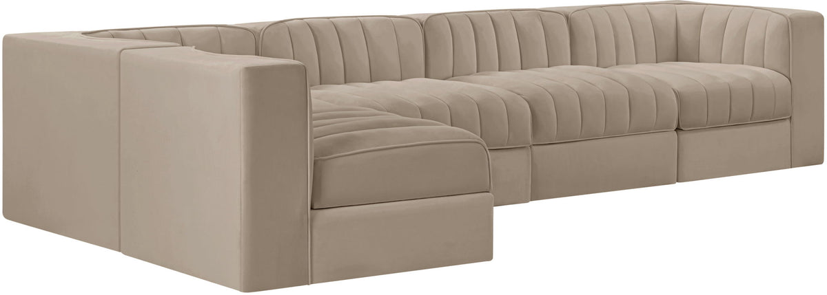 Rummi - Velvet Performance Fabric Upholstered 5 Piece Modular Sectional, L-Shaped (Right)