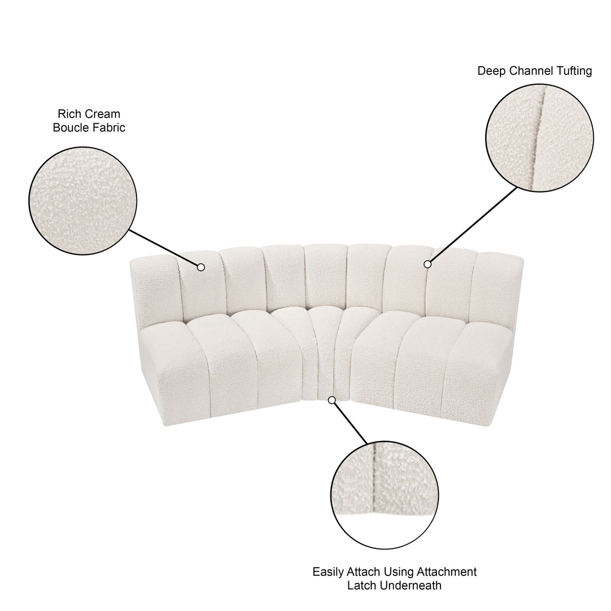 Arc - Boucle Fabric 3 Piece Modular Corner Sofa