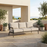 Avila - Outdoor Sofa With Woven Rattan Details Aluminum Frame And Cushions - Dark Bronze / Silver Ash