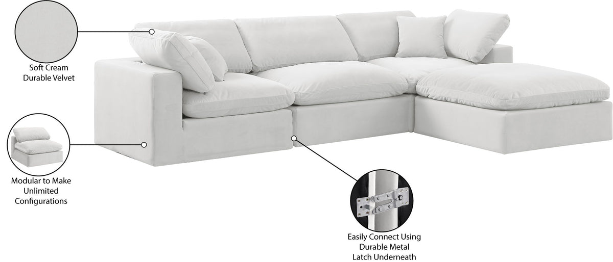 Comfy - 4 Piece Velvet Modular Sectional With Chaise - White