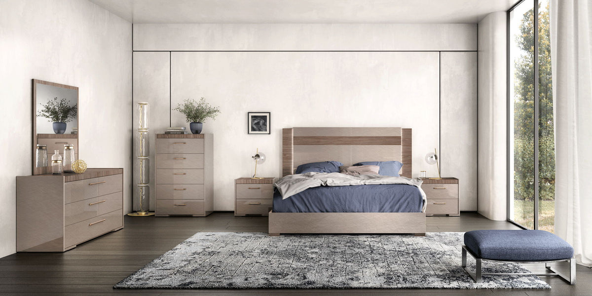 Nora - King Size Bed With Light - Beige / Light Brown