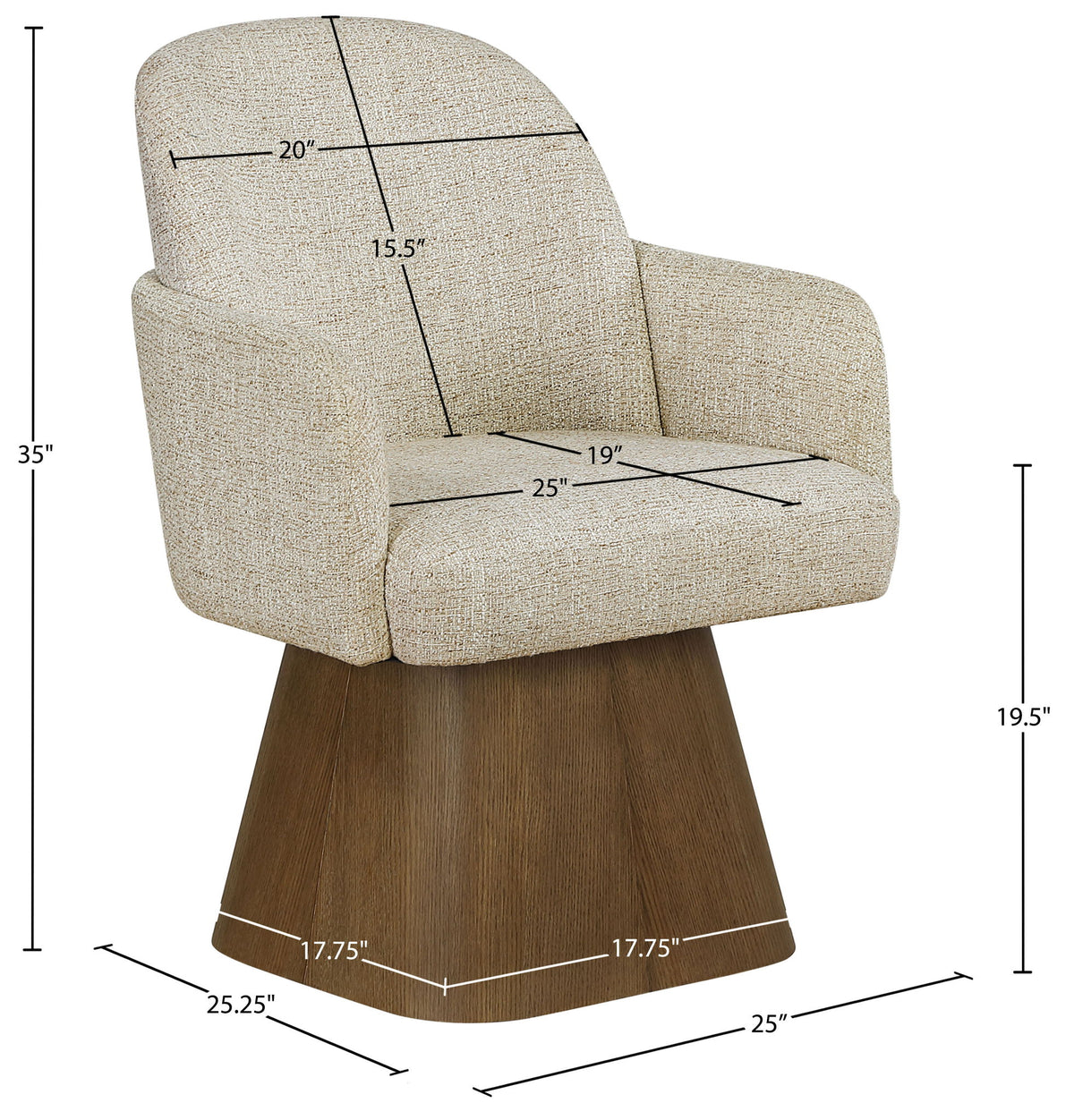 Marlowe - Linen Textured Fabric Upholstered Swivel Dining Arm Chair - Stained Brown