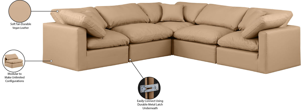 Indulge - Faux Leather 5 Piece Modular Corner Sectional - Tan