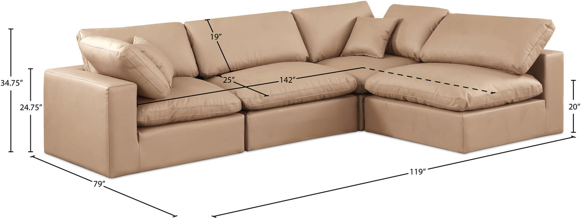 Comfy - 4 Piece Faux Leather Modular Armless Sectional - Tan