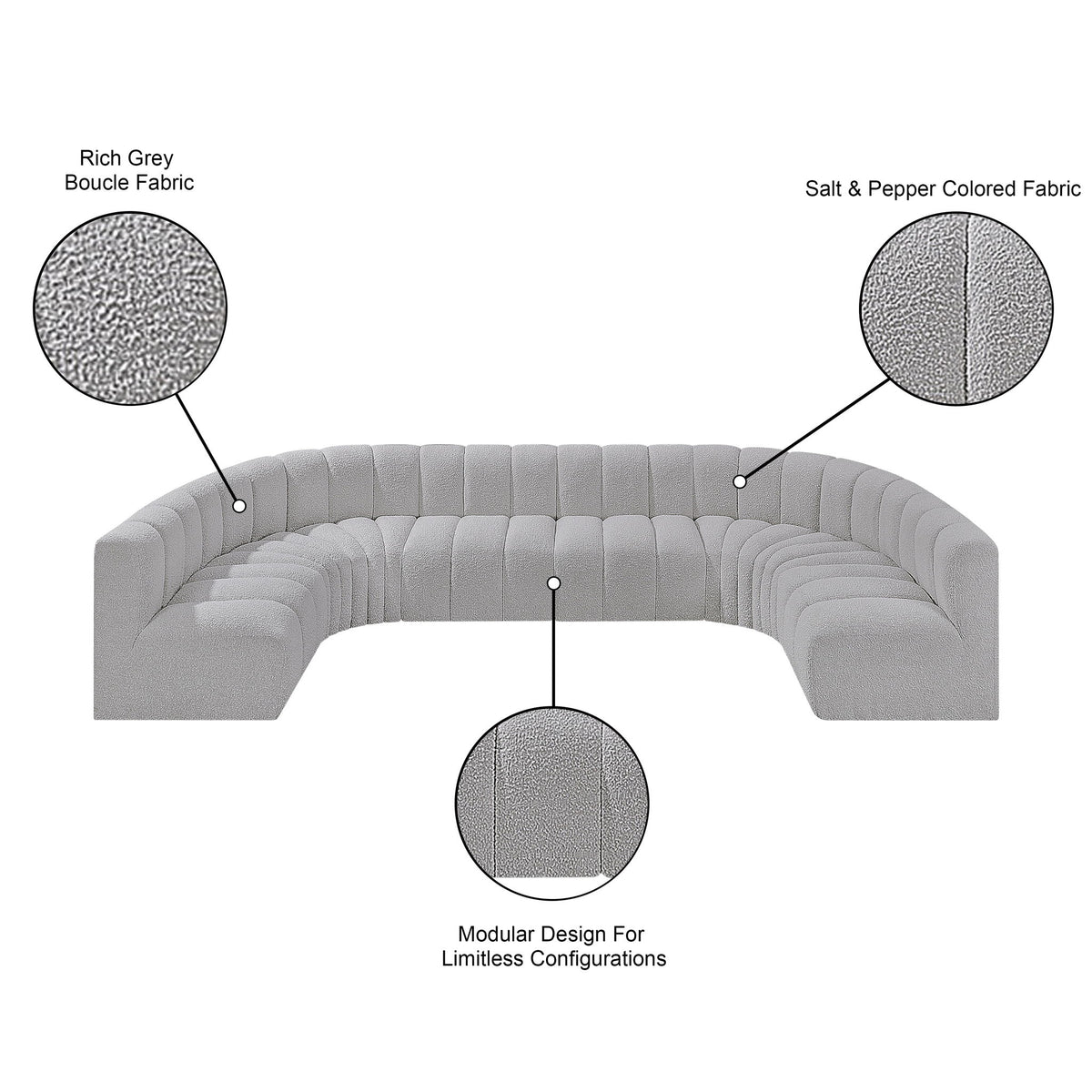 Arc - Boucle Fabric 8 Piece Modular Sofa