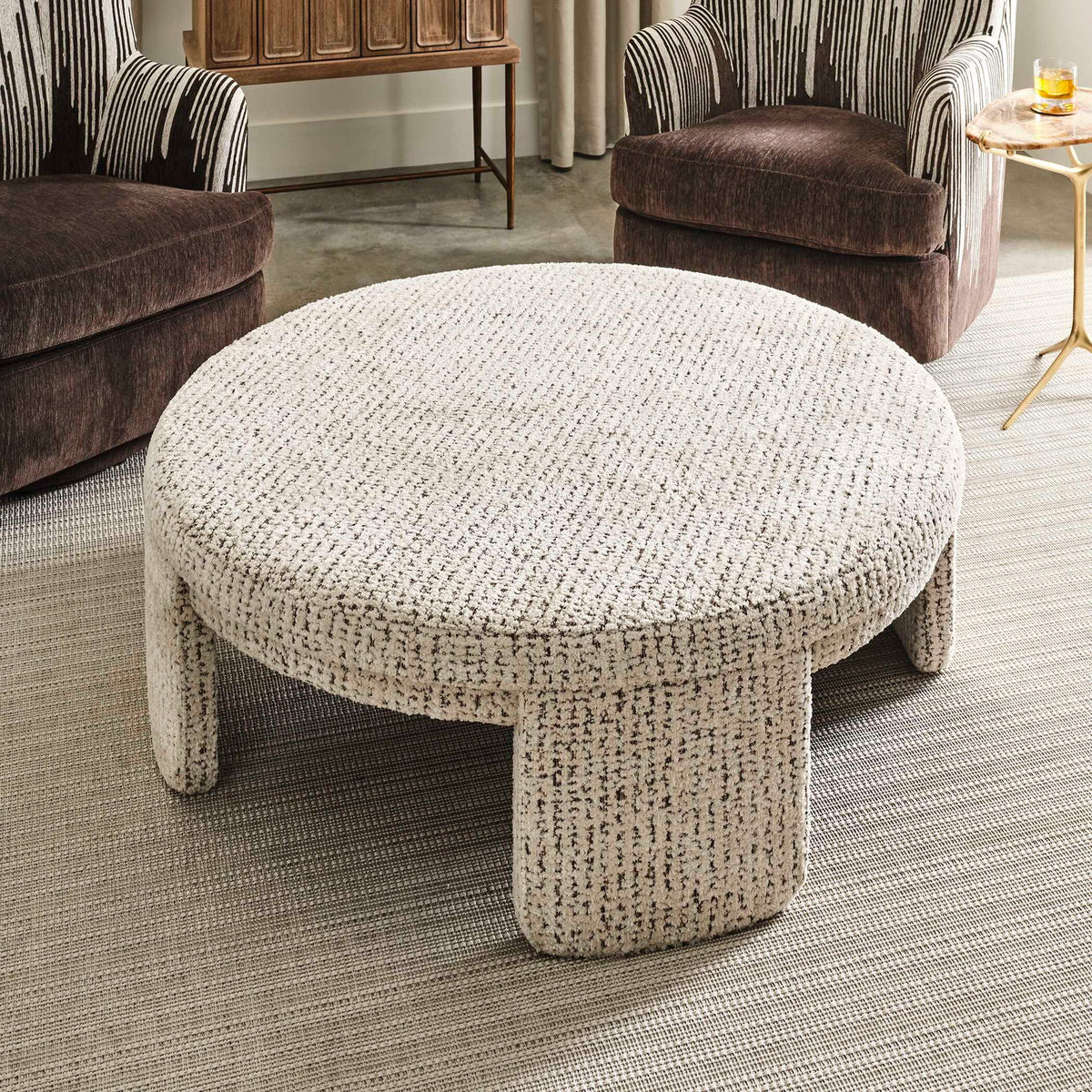 Give It A Rest - Round Ottoman - Hopscotch Creamy Espresso