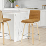 Vienna - 35.5" Swivel Counter Height Square Back Wood Bar Stool With Faux Leather Seat