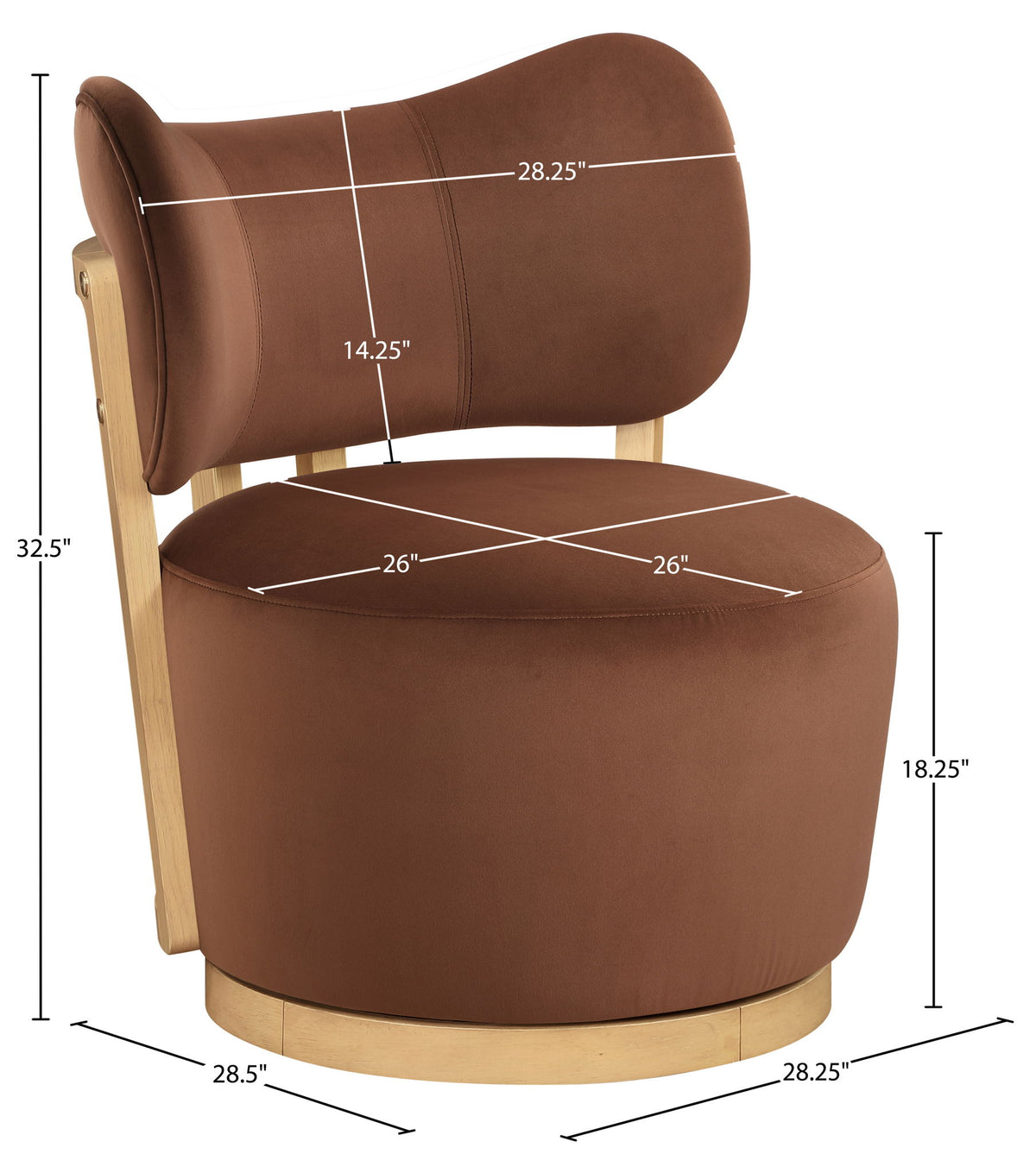 Elara - Velvet Upholstered Swivel Accent Chair - Stained Natural