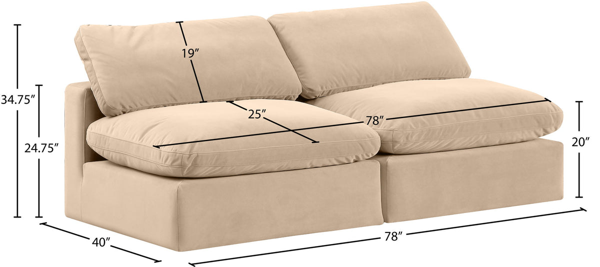 Comfy - Velvet Modular Armless Sofa 2 Seats