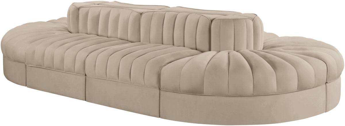 Rummi - Oval Velvet Performance Fabric Upholstered 8 Piece Modular Sectional
