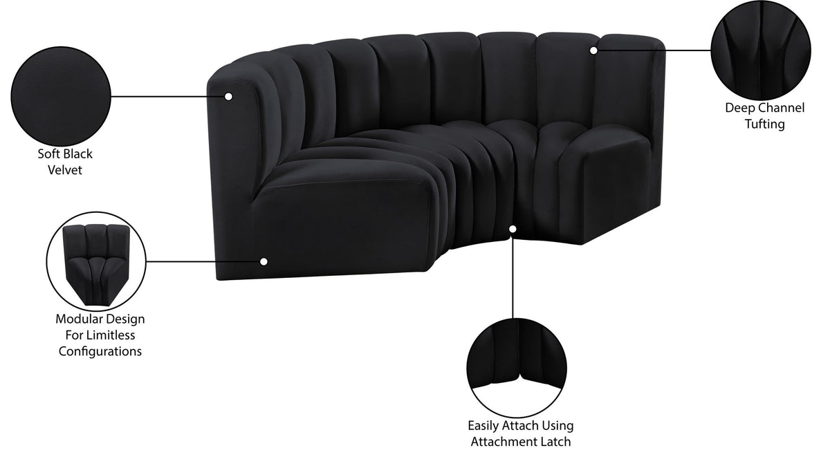 Arc - Velvet 3 Piece Modular U-Shaped Sofa