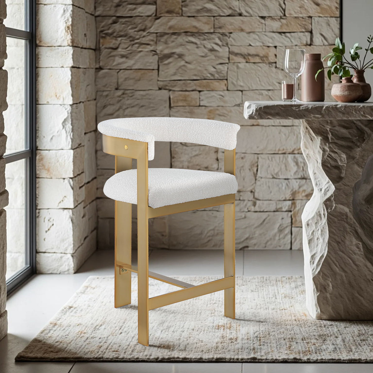 Romeo - Boucle Counter Stool With Gold Base (Set of 2)