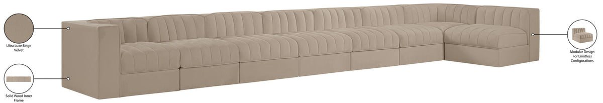 Rummi - Velvet Performance Fabric Upholstered 8 Piece Modular Sectional, L-Shaped (Right)