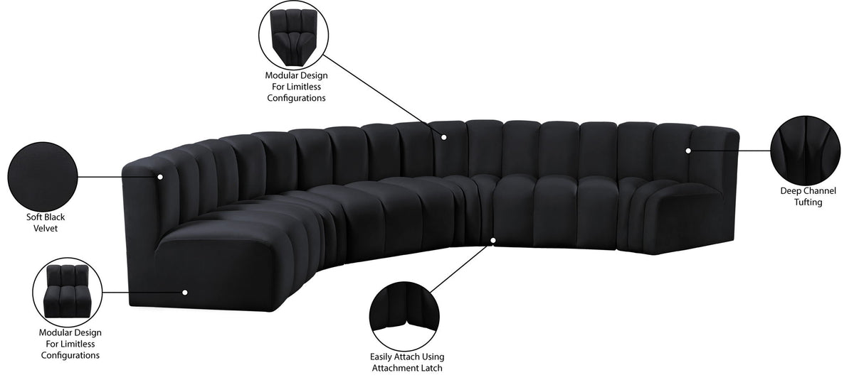 Arc - Velvet 6 Piece U-Shaped Modular Sofa