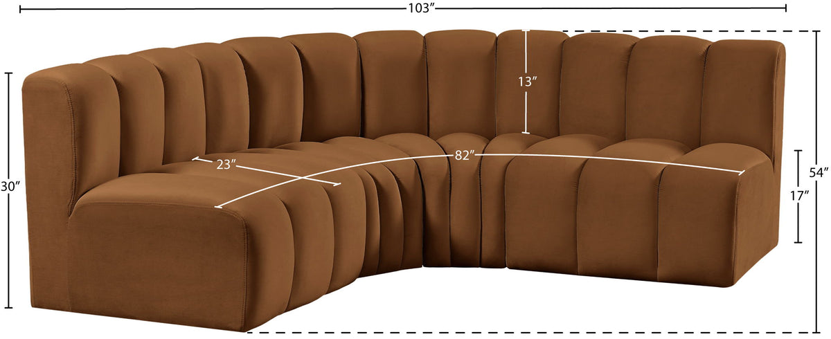 Arc - Velvet 4 Piece Corner Modular Sofa - Saddle
