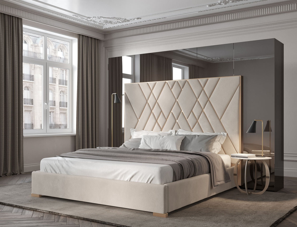 Eldora - Queen Glam Beige Velvet and Brushed Brass Bed by VIG Furniture - View 3