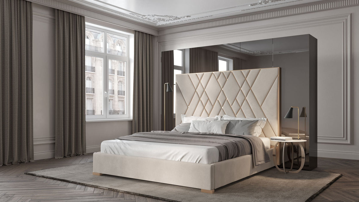 Eldora - Eastern King Glam Beige Velvet and Brushed Brass Bed by VIG Furniture - View 1
