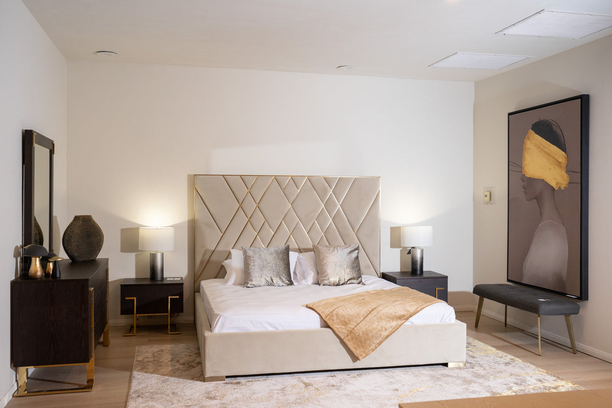 Eldora - Queen Glam Beige Velvet and Brushed Brass Bed by VIG Furniture - View 4
