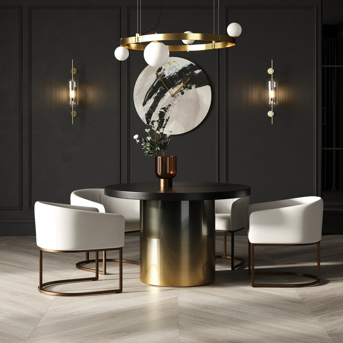 Elmira - Glam Black Ash + Gradient Stainless Steel Round Dining Table by VIG Furniture - View 8