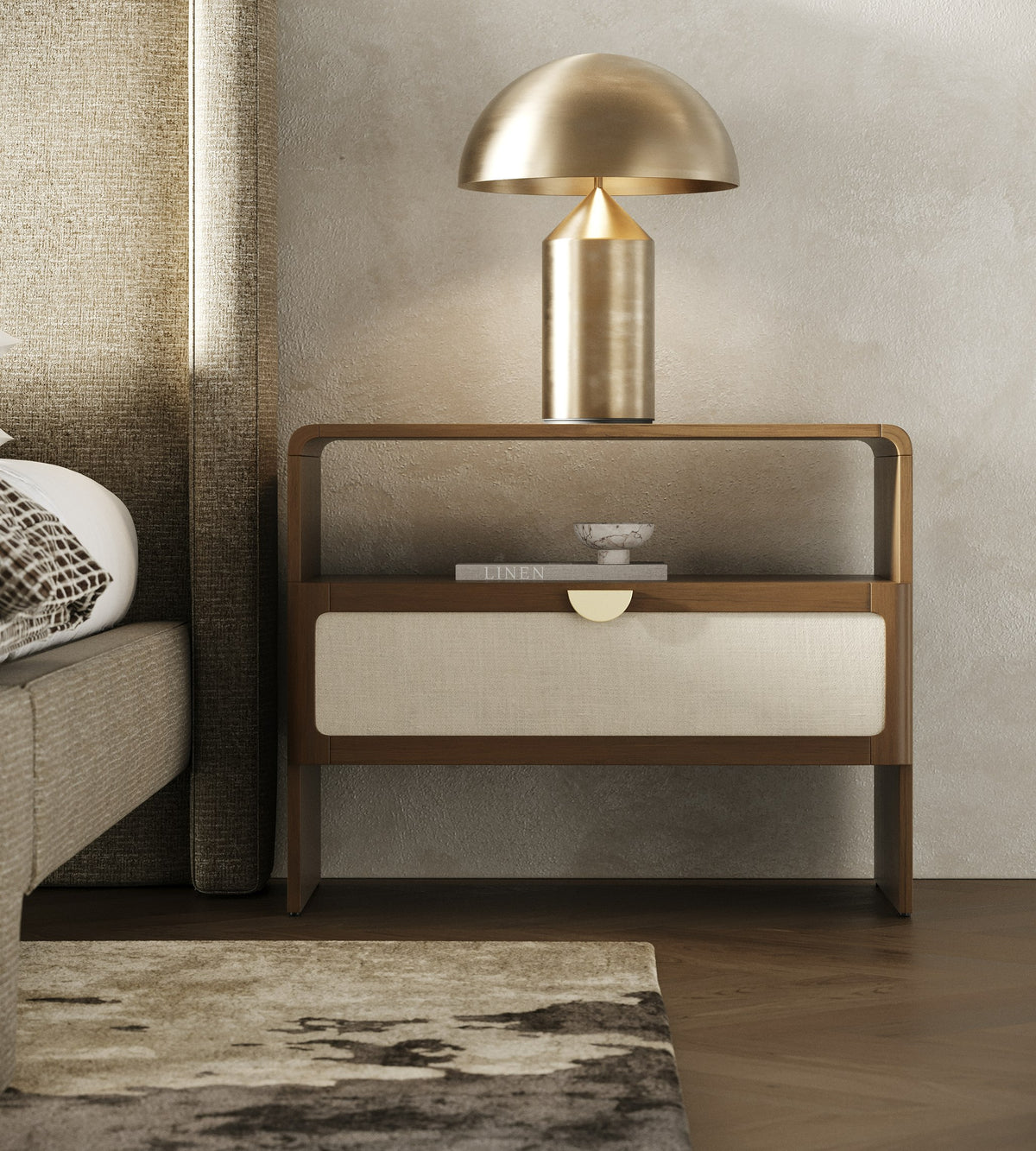 Emilio - Modern Natural Burlap + Walnut Nightstand by VIG Furniture - View 2