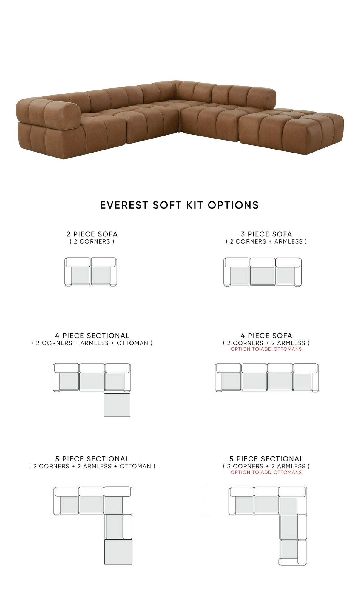 Everest - Modern Brown Leather Modular Sectional Sofa by VIG Furniture - View 3